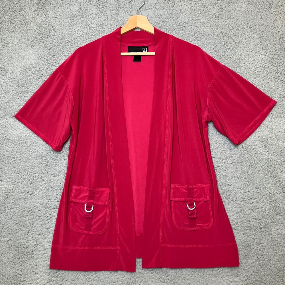 Antthony Short Sleeve Cardigan Women L Dark Pink Open Front Lightweight Layering